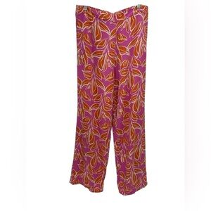 Sincerely Jules Linen Blend Tropical Pink Orange Pull On Elastic Waist Pants L